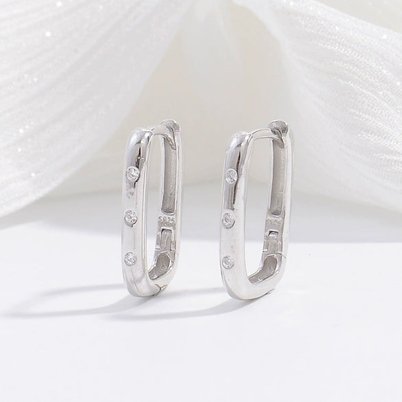 S925 Sterling Silver Geometric Ushaped Zirconiuminlaid Women's Minimalist Earrings