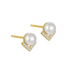 S925 Sterling Silver Geometric Vshaped Herringbone Diamond Pearl Women's Earrings Electroplated