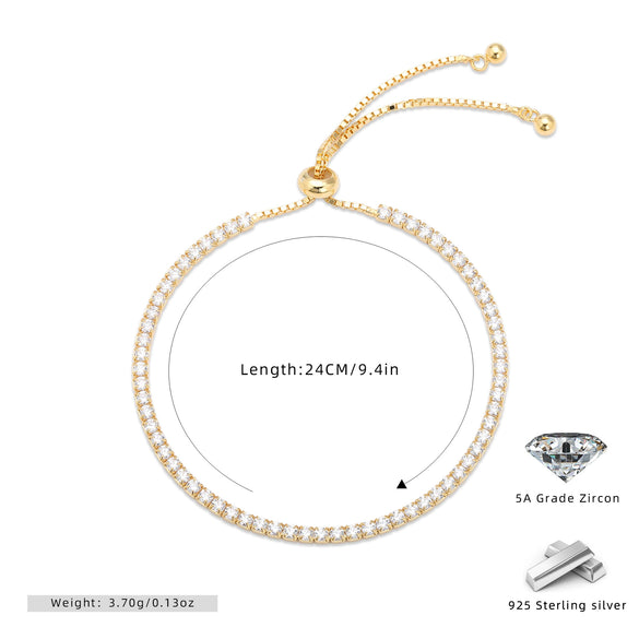 S925 Sterling Silver Geometric Women's Adjustable Fashion Bracelet With Micropaved Zircon And Electroplating