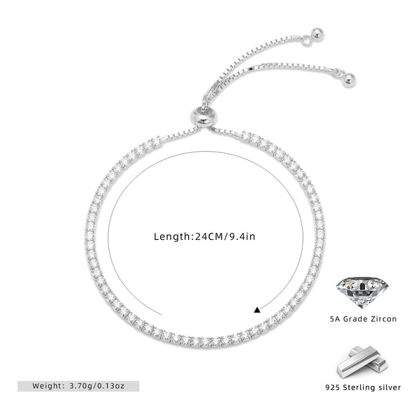 S925 Sterling Silver Geometric Women's Adjustable Fashion Bracelet With Micropaved Zircon And Electroplating
