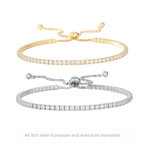 S925 Sterling Silver Geometric Women's Adjustable Fashion Bracelet With Micropaved Zircon And Electroplating