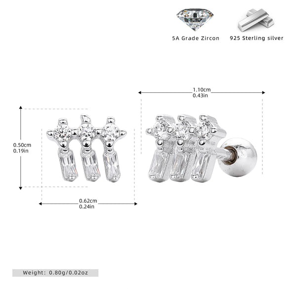 S925 Sterling Silver Geometric Zircon Earrings Electroplated Women's Fashion Jewelry