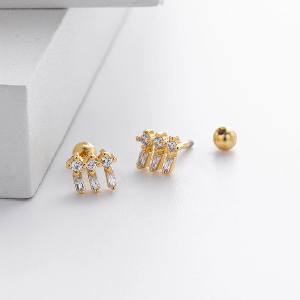 S925 Sterling Silver Geometric Zircon Earrings Electroplated Women's Fashion Jewelry