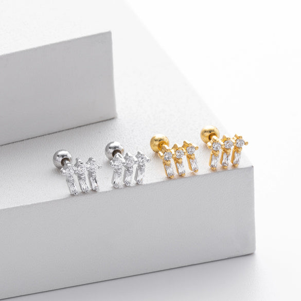 S925 Sterling Silver Geometric Zircon Earrings Electroplated Women's Fashion Jewelry