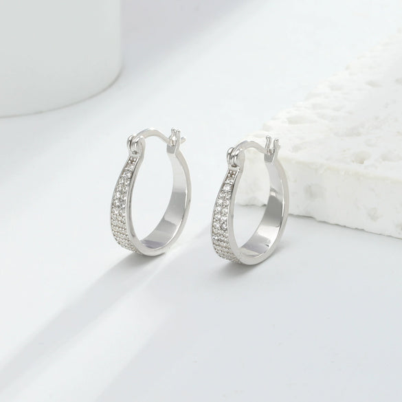 S925 Sterling Silver Geometric Zircon Earrings For Women Electroplated Natural Style