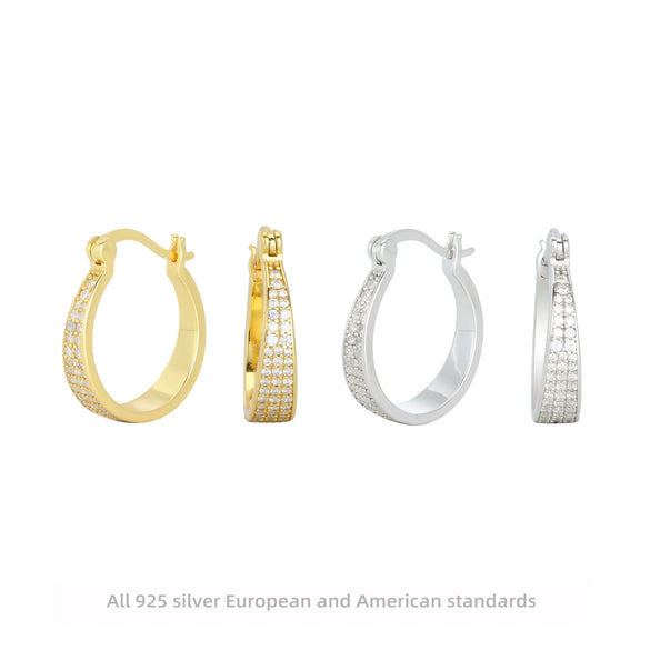 S925 Sterling Silver Geometric Zircon Earrings For Women Electroplated Natural Style