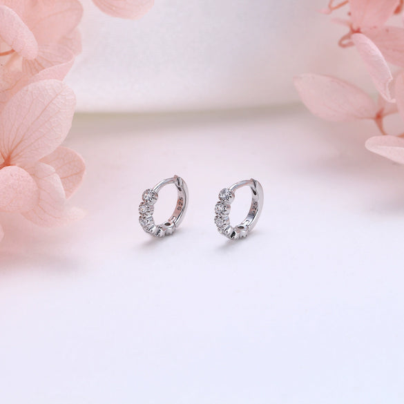 S925 Sterling Silver Geometric Zircon Inlaid Elegant Fashion Ear Buckle Earrings