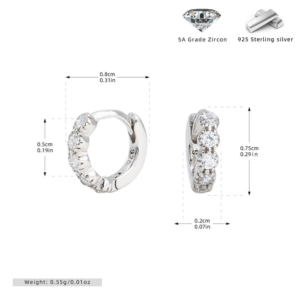 S925 Sterling Silver Geometric Zircon Inlaid Elegant Fashion Ear Buckle Earrings