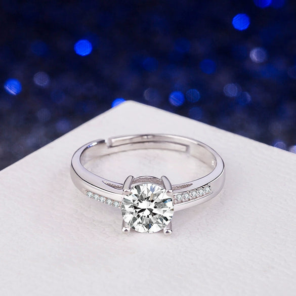 S925 Sterling Silver Geometric Zircon Inlaid Ring For Women Electroplated Adjustable Wedding Band