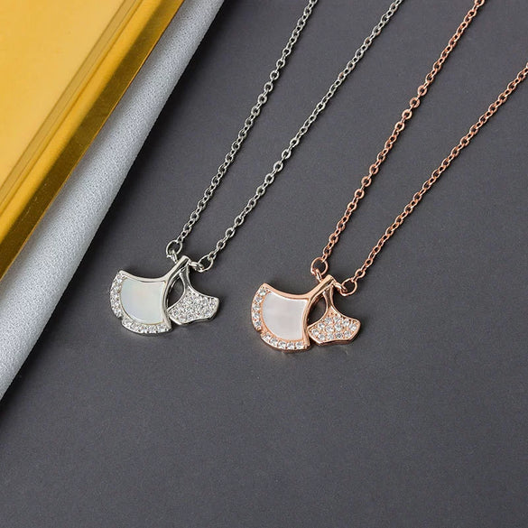 S925 Sterling Silver Ginkgo Leaf Necklace With Fan Shaped Pendant Electroplated Cross Chain For Women