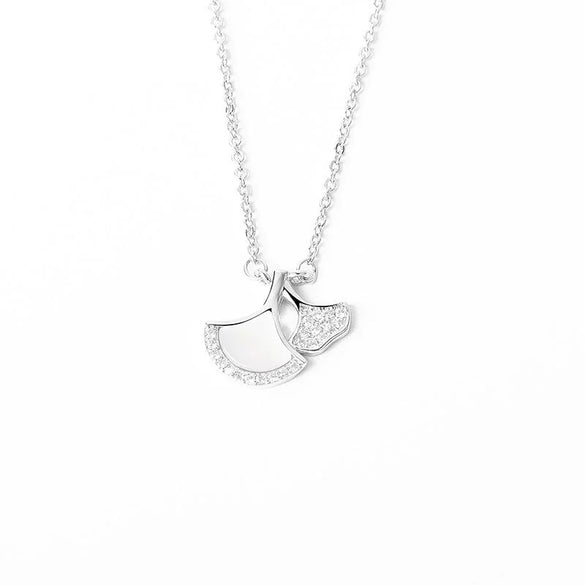 S925 Sterling Silver Ginkgo Leaf Necklace With Fan Shaped Pendant Electroplated Cross Chain For Women
