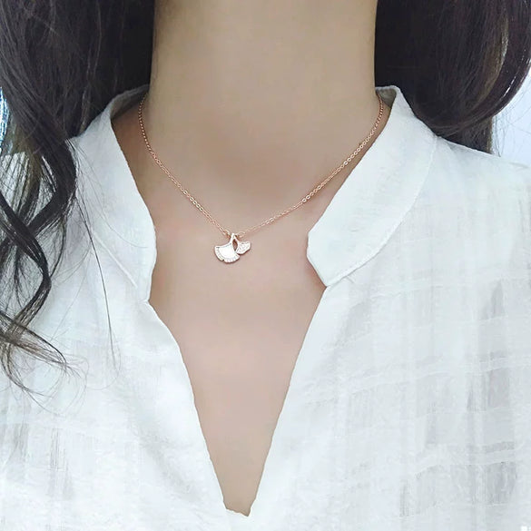 S925 Sterling Silver Ginkgo Leaf Necklace With Fan Shaped Pendant Electroplated Cross Chain For Women