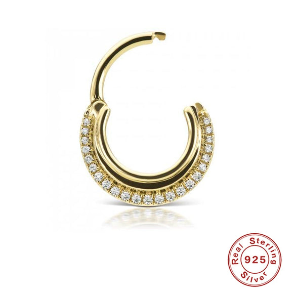 S925 Sterling Silver Glossy Diamond Line Round Soft Bone Nose Ring With Human Body Puncture Geometric Design Environmental Protection Electroplating