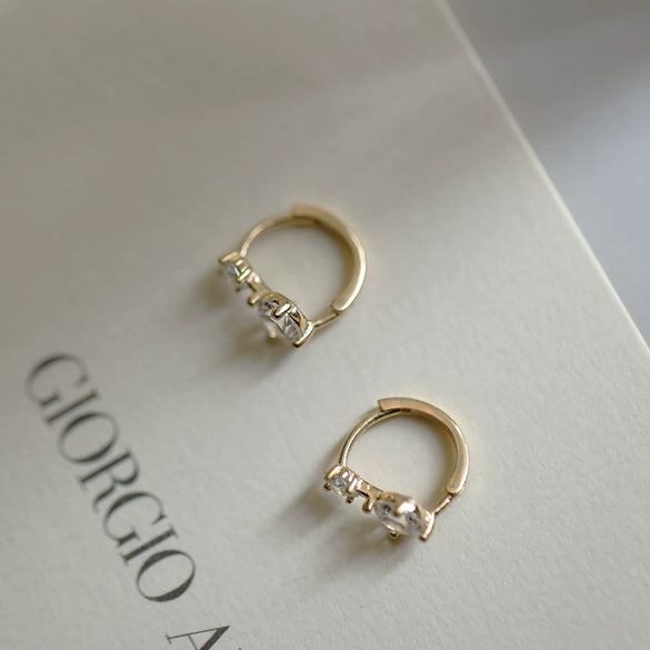 S925 Sterling Silver Goldplated Geometric Zirconia Earrings Light Luxury Style