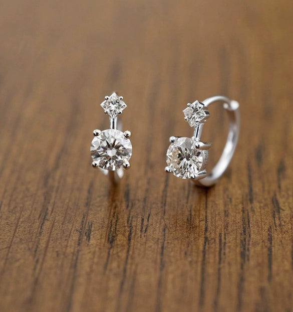 S925 Sterling Silver Goldplated Geometric Zirconia Earrings Light Luxury Style