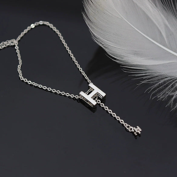 S925 Sterling Silver H Letter Tassel Necklace Simple Light Luxury Clavicle Chain For Women