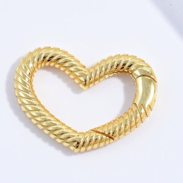 S925 Sterling Silver Handmade Heart Connection Buckle For Bracelet Necklace With Stripes And Electroplating