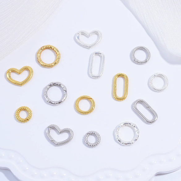 S925 Sterling Silver Handmade Heart Connection Buckle For Bracelet Necklace With Stripes And Electroplating