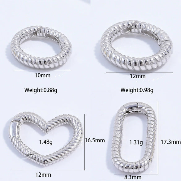 S925 Sterling Silver Handmade Heart Connection Buckle For Bracelet Necklace With Stripes And Electroplating