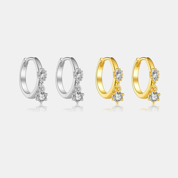 S925 Sterling Silver Hanging Double Zircon Earrings With Geometric Pattern And Electroplating For Women