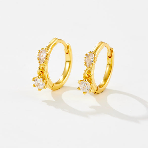 S925 Sterling Silver Hanging Double Zircon Earrings With Geometric Pattern And Electroplating For Women
