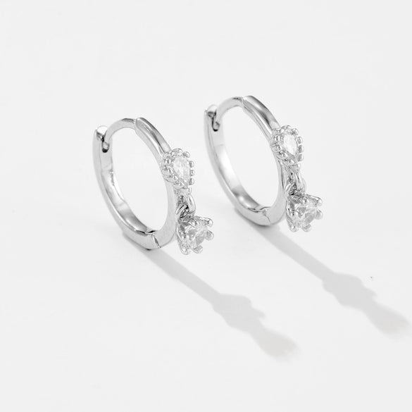 S925 Sterling Silver Hanging Double Zircon Earrings With Geometric Pattern And Electroplating For Women