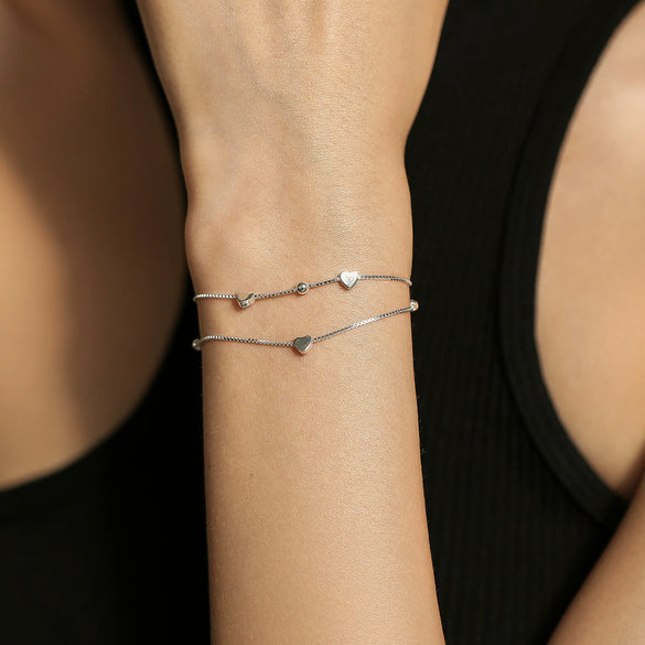 S925 Sterling Silver Heart Bracelet Women's Normcore Cold Style Electroplated