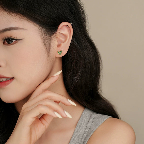S925 Sterling Silver Heart Earrings With Colorful Zircon For Women