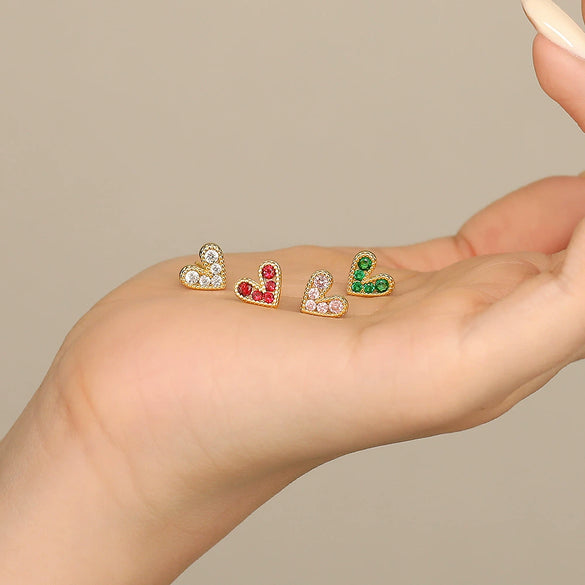S925 Sterling Silver Heart Earrings With Colorful Zircon For Women