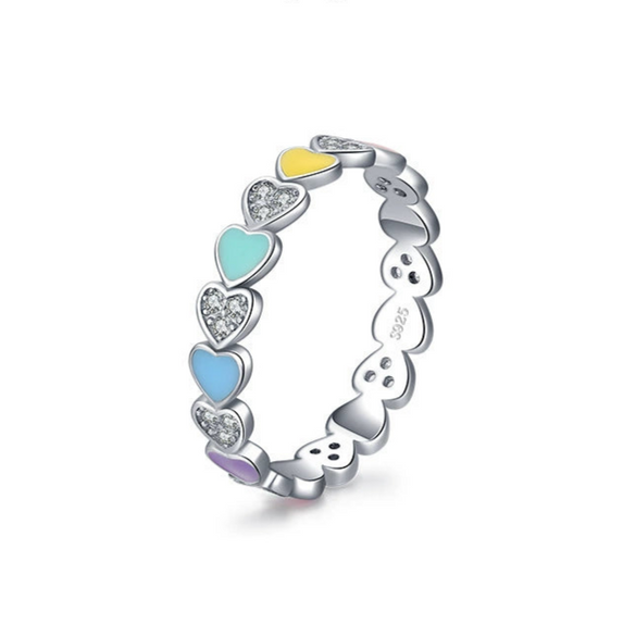 S925 Sterling Silver Heart Enamel Color Niche Design Ring With Dripping Glue Treatment For Women's Light Luxury Small Fresh Jewelry Set With Love Water Drops Bell Pattern