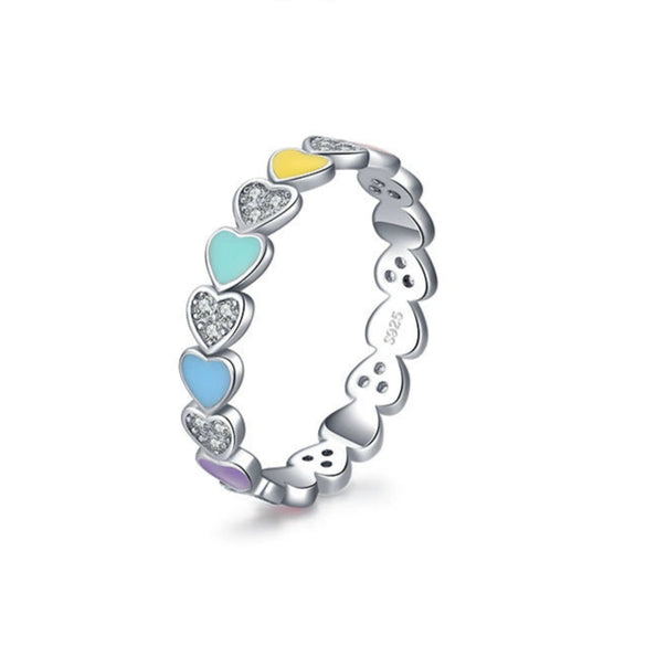 S925 Sterling Silver Heart Enamel Color Niche Design Ring With Dripping Glue Treatment For Women's Light Luxury Small Fresh Jewelry Set With Love Water Drops Bell Pattern