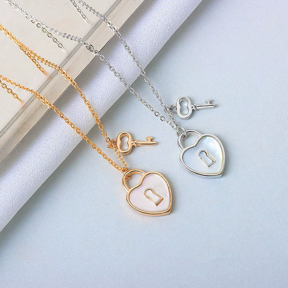S925 Sterling Silver Heart Lock Necklace With Mixed Gem Pendant Electroplated Cross Chain Clavicle Necklace For Women Simple Light Luxury Style