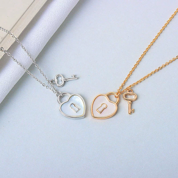 S925 Sterling Silver Heart Lock Necklace With Mixed Gem Pendant Electroplated Cross Chain Clavicle Necklace For Women Simple Light Luxury Style
