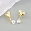 S925 Sterling Silver Heart Pearl Bead Earrings Geometric Electroplated Dangle Earrings For Women