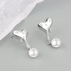 S925 Sterling Silver Heart Pearl Bead Earrings Geometric Electroplated Dangle Earrings For Women