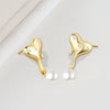 S925 Sterling Silver Heart Pearl Bead Earrings Geometric Electroplated Dangle Earrings For Women