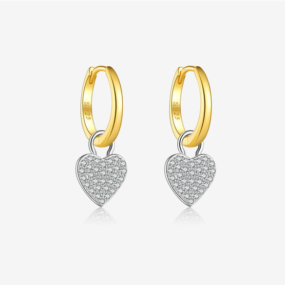 S925 Sterling Silver Heart Pendant Earrings Microinlaid Zirconium Electroplated Platinum 18K Gold Fashionable