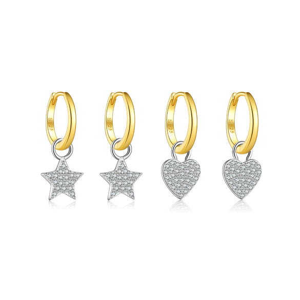 S925 Sterling Silver Heart Pendant Earrings Microinlaid Zirconium Electroplated Platinum 18K Gold Fashionable