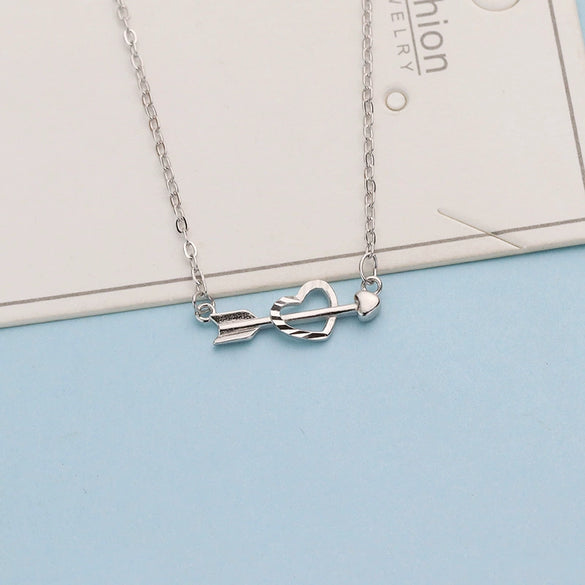 S925 Sterling Silver Heart Pendant Necklace For Women Electroplated Sweet Minimal Clavicle Chain With Cross Chain Design