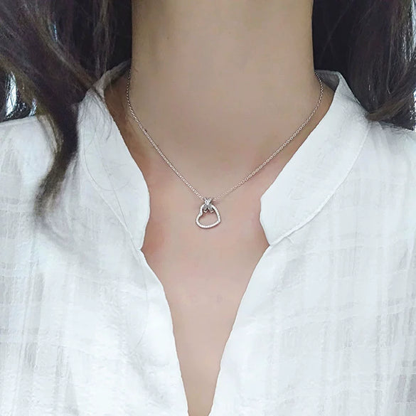 S925 Sterling Silver Heart Pendant Necklace With Buckle Chain Electroplated Full Diamond Style Clavicle Chain Fashion Jewelry For Women