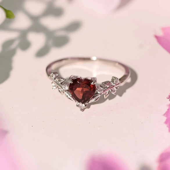 S925 Sterling Silver Heart Ring With Leaf Flower Zircon Electroplated For Women