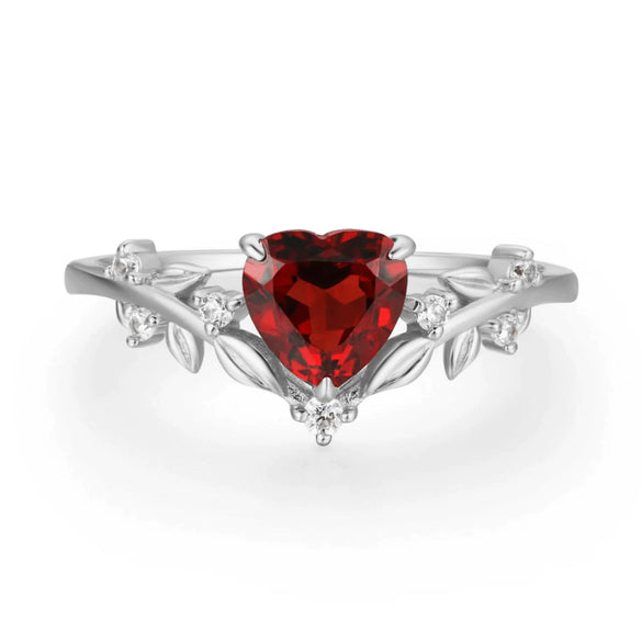 S925 Sterling Silver Heart Ring With Leaf Flower Zircon Electroplated For Women