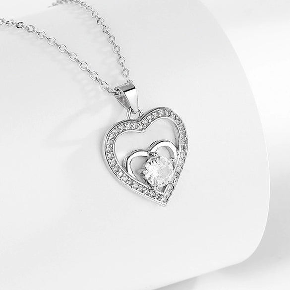 S925 Sterling Silver Heart Shape Clavicle Necklace Elegant Style