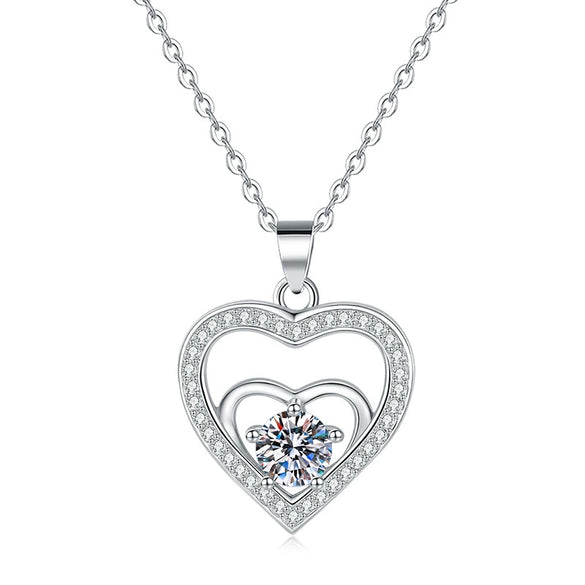 S925 Sterling Silver Heart Shape Clavicle Necklace Elegant Style
