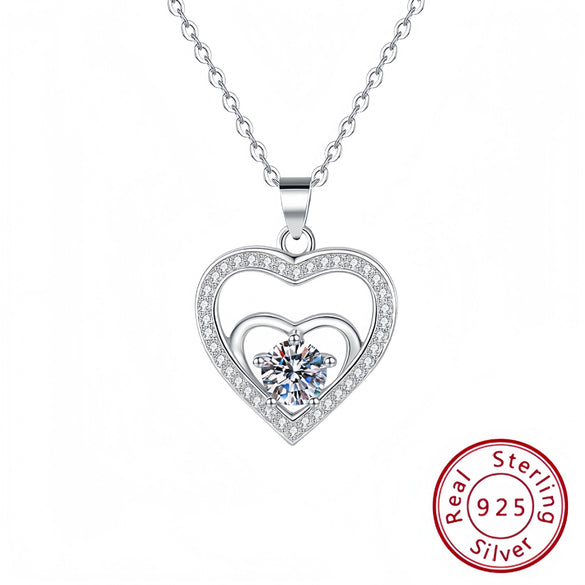 S925 Sterling Silver Heart Shape Clavicle Necklace Elegant Style