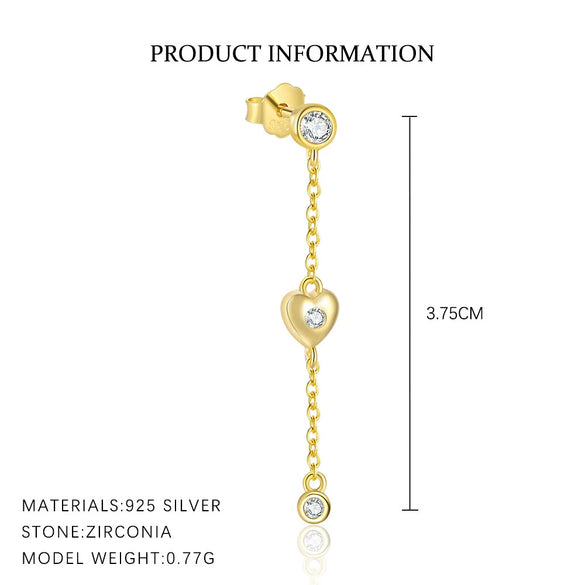 S925 Sterling Silver Heart Shape Love Moon With Zirconia Earrings For Women Light Luxury Style