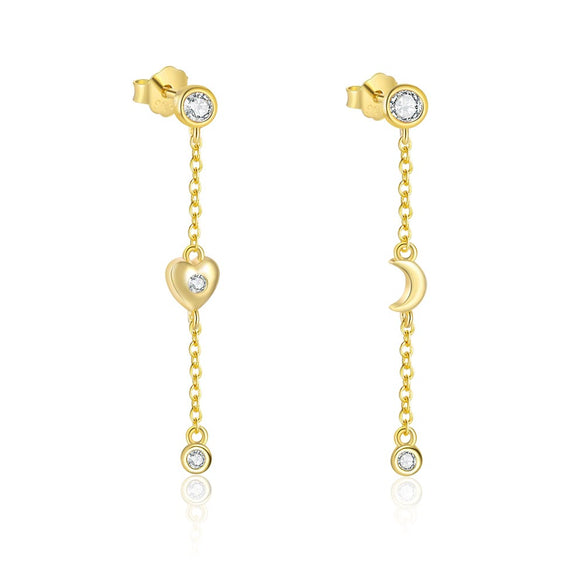 S925 Sterling Silver Heart Shape Love Moon With Zirconia Earrings For Women Light Luxury Style