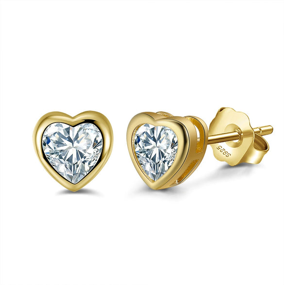 S925 Sterling Silver Heart Shape Love Stud Earrings Inlaid With 4A Zircon Electroplated