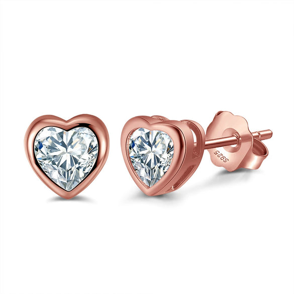 S925 Sterling Silver Heart Shape Love Stud Earrings Inlaid With 4A Zircon Electroplated