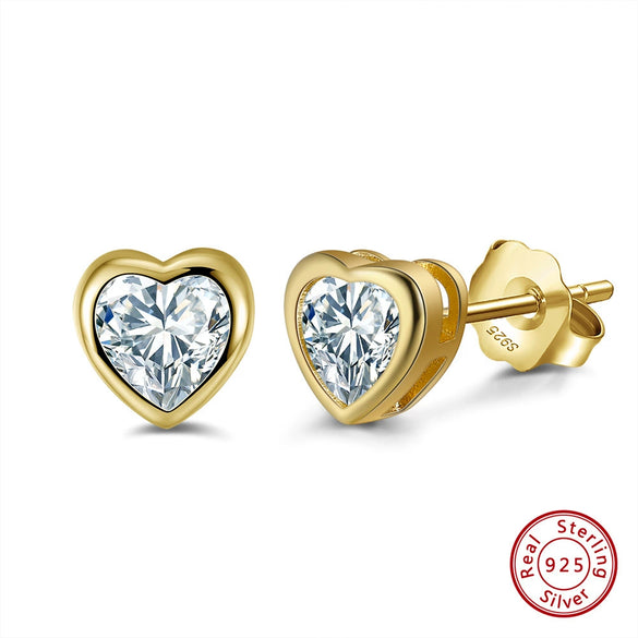 S925 Sterling Silver Heart Shape Love Stud Earrings Inlaid With 4A Zircon Electroplated
